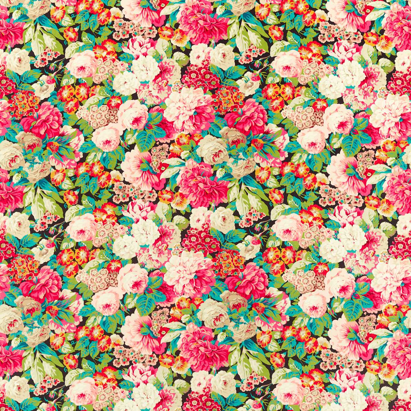 SANDERSON Stapleton Park Fabric Classic Floral Cerise, Veridian - DOSF226868