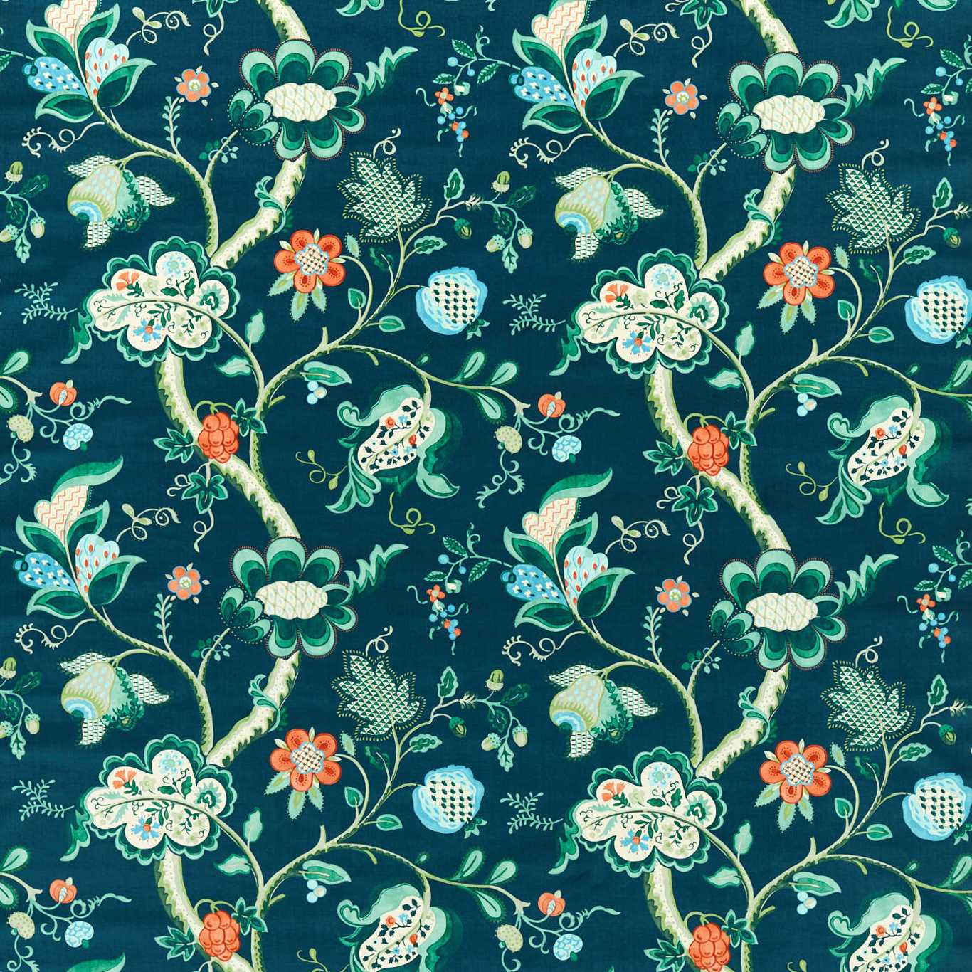 SANDERSON Roslyn Fabric Contemporary, Floral Eucalyptus,Rowan Berry - DOSF226886