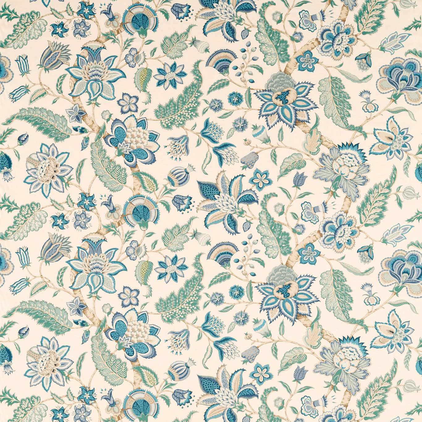 SANDERSON Newnham Courtney Fabric Classic Floral Eucalyptus,Cadet Blue - DOSF226887