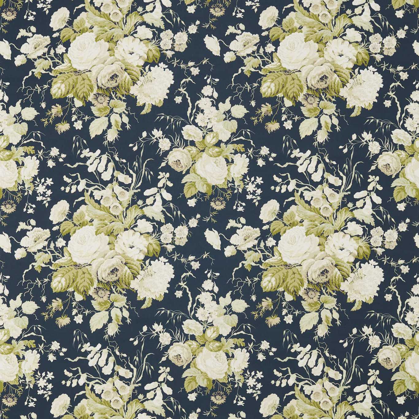 SANDERSON Stapleton Park Fabric Classic Floral Navy,Olive - DOSF226889