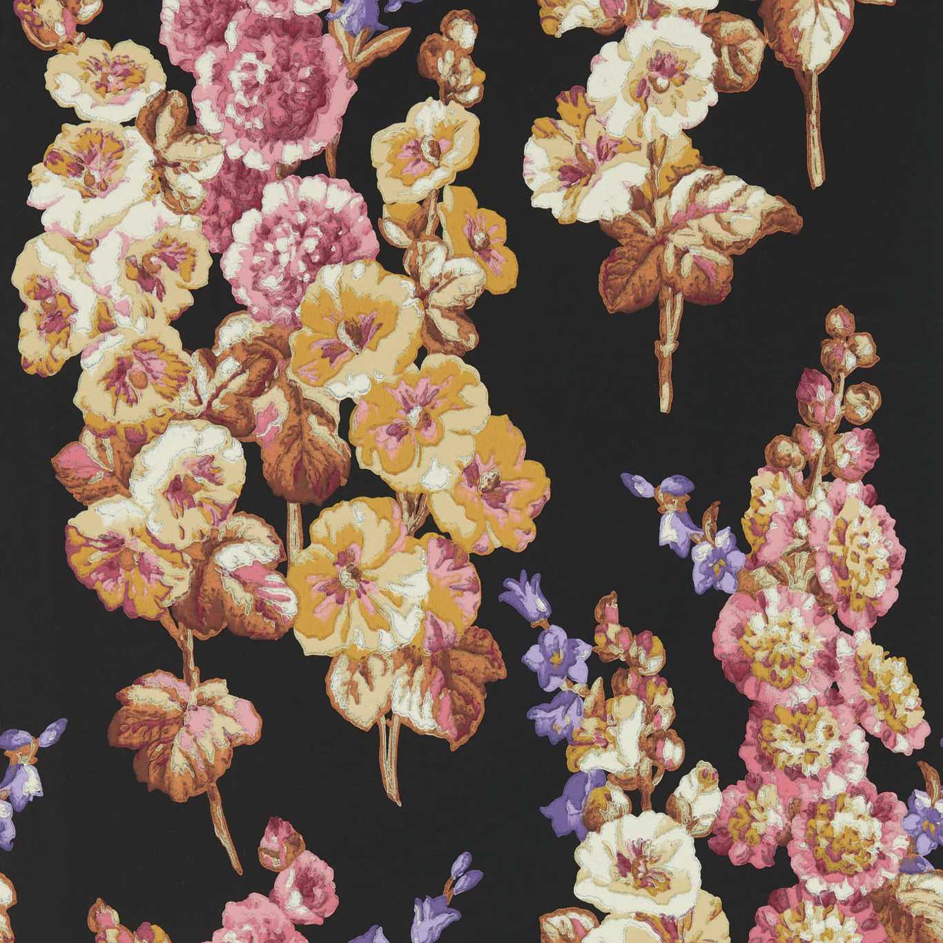 SANDERSON Hollyhocks Wallpaper Classic Floral Copper,Rhodera Surface- Printed Wallpaper - DOSW217032