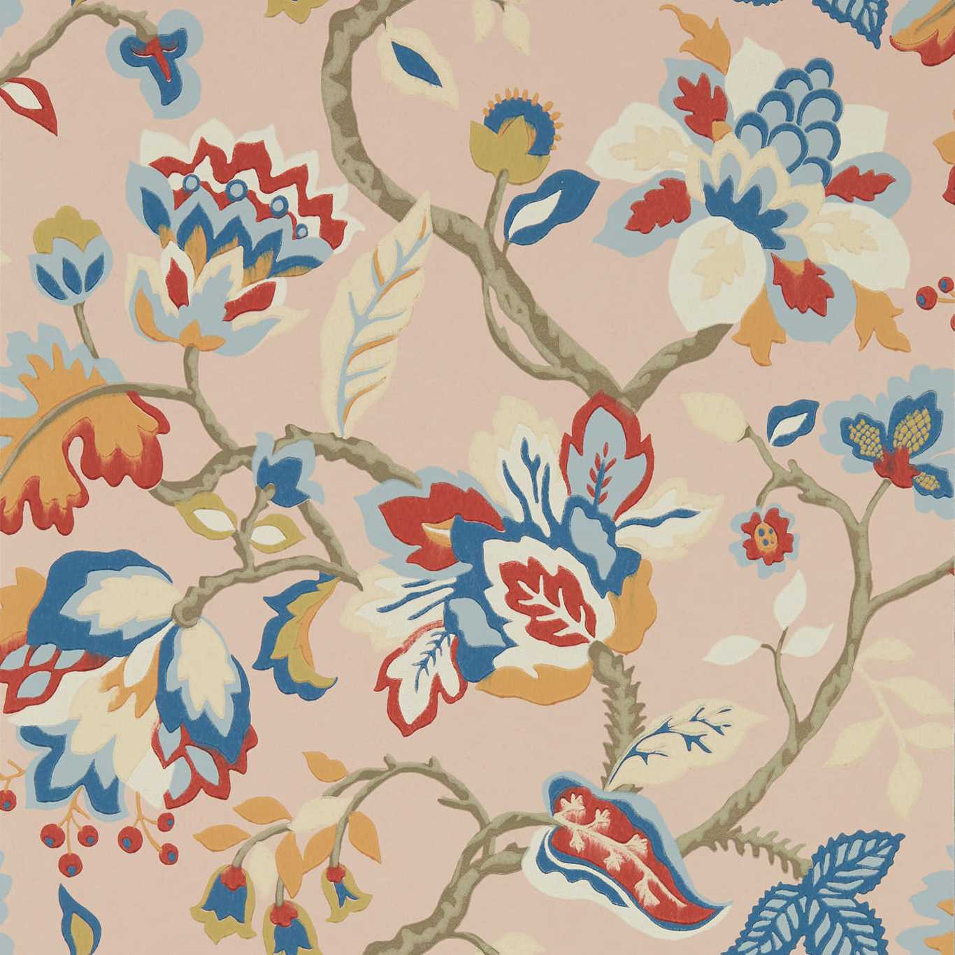 SANDERSON Amanpuri Wallpaper Contemporary, Floral Salmon,Dove Blue Surface- Printed Wallpaper - DOSW217043