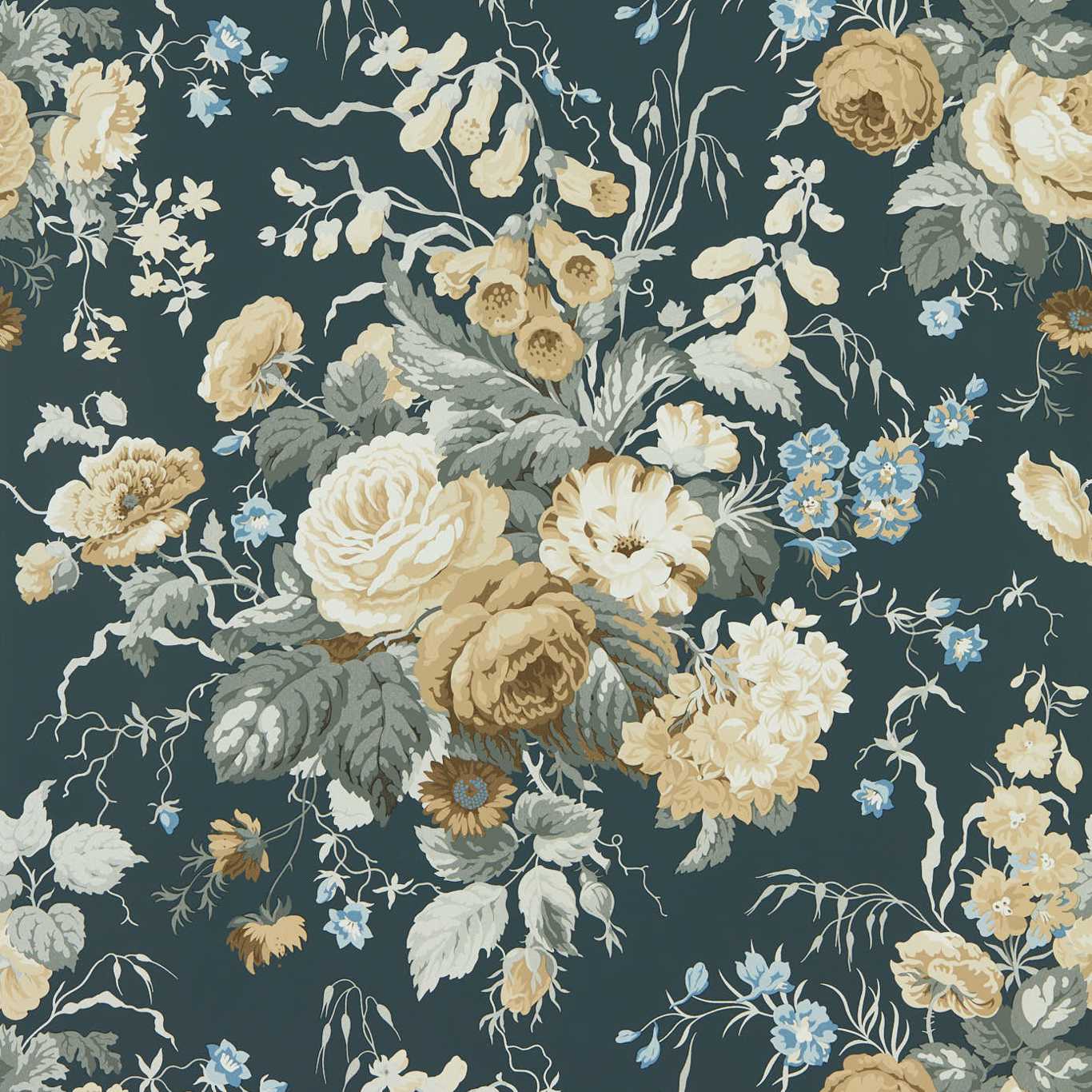 SANDERSON Stapleton Park Wallpaper Classic Floral Ink,Broncho Non Woven 150gsm - DOSW217048