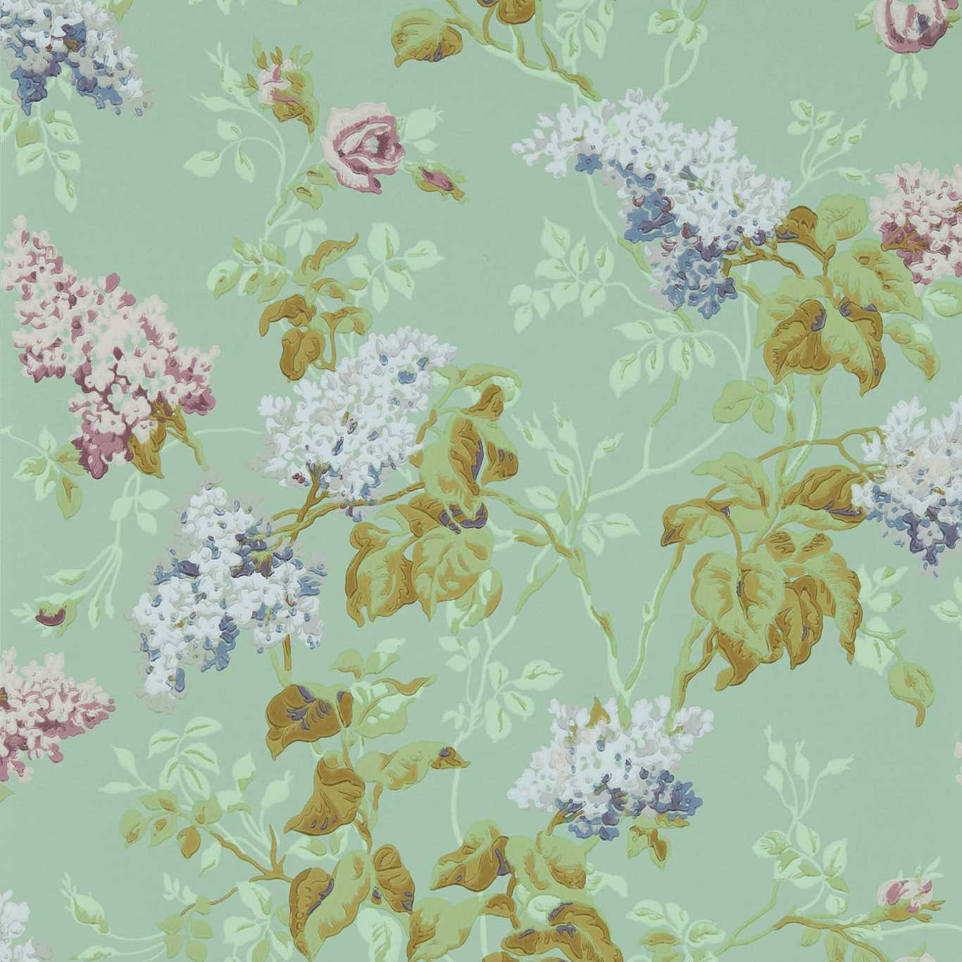 SANDERSON Sommerville Wallpaper Classic Floral Mint,Plum Surface- Printed Wallpaper - DOSW217049