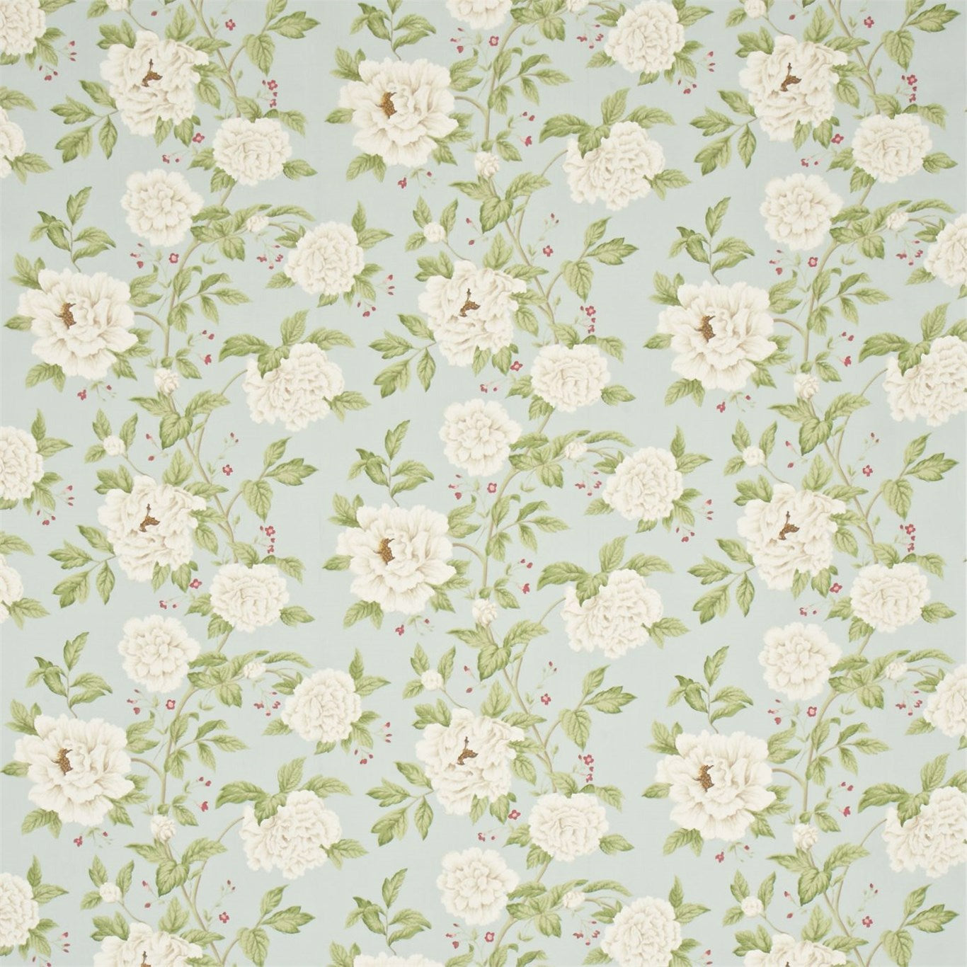 SANDERSON OUTLET Peony Tree Fabric Classic Floral Duck Egg,Cream - DPEMPT201