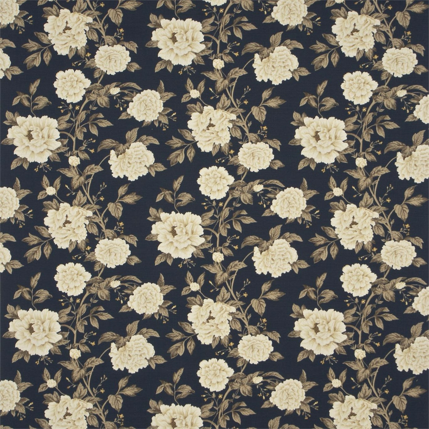 SANDERSON OUTLET Peony Tree Fabric Classic Floral Midnight Blue,Primrose - DPEMPT205