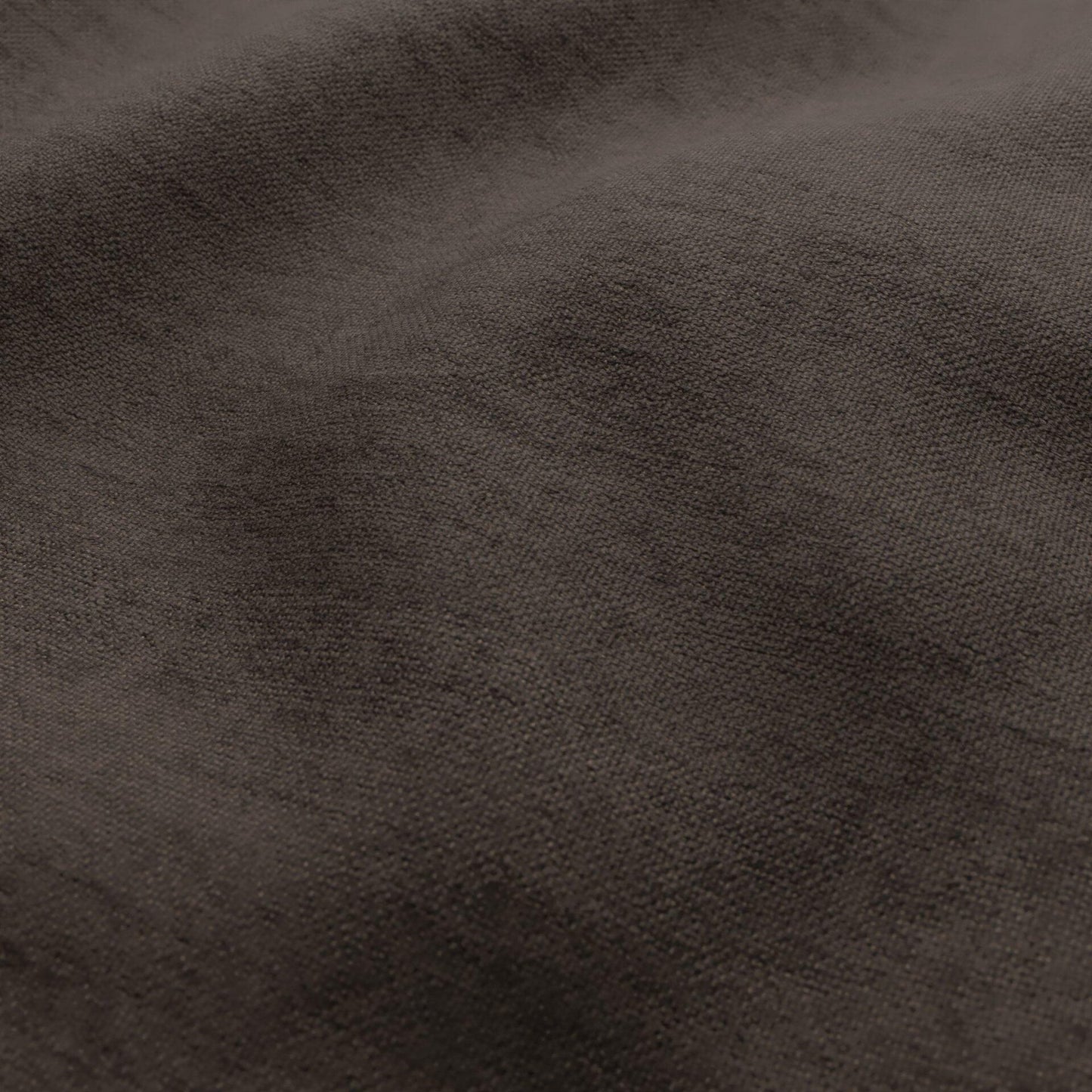 Dark brown basketweave & chenille fabric close-up showing woven texture & soft folds.