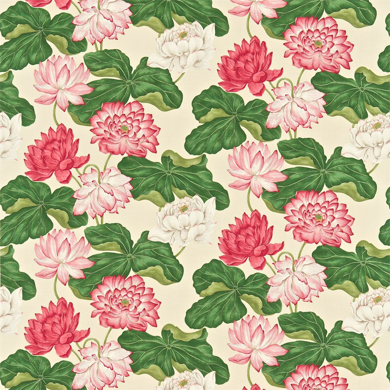 SANDERSON OUTLET Kew Fabric Classic Floral Strawberry, Buttermilk - DRCH222060
