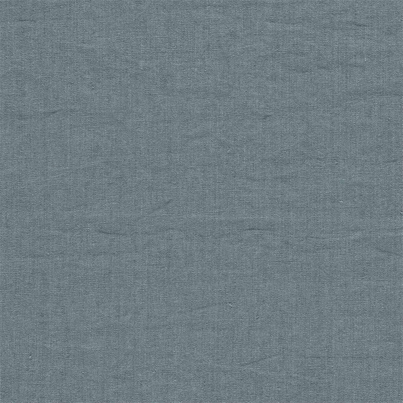 Blue-gray linen-textured fabric close-up swatch with woven weave.