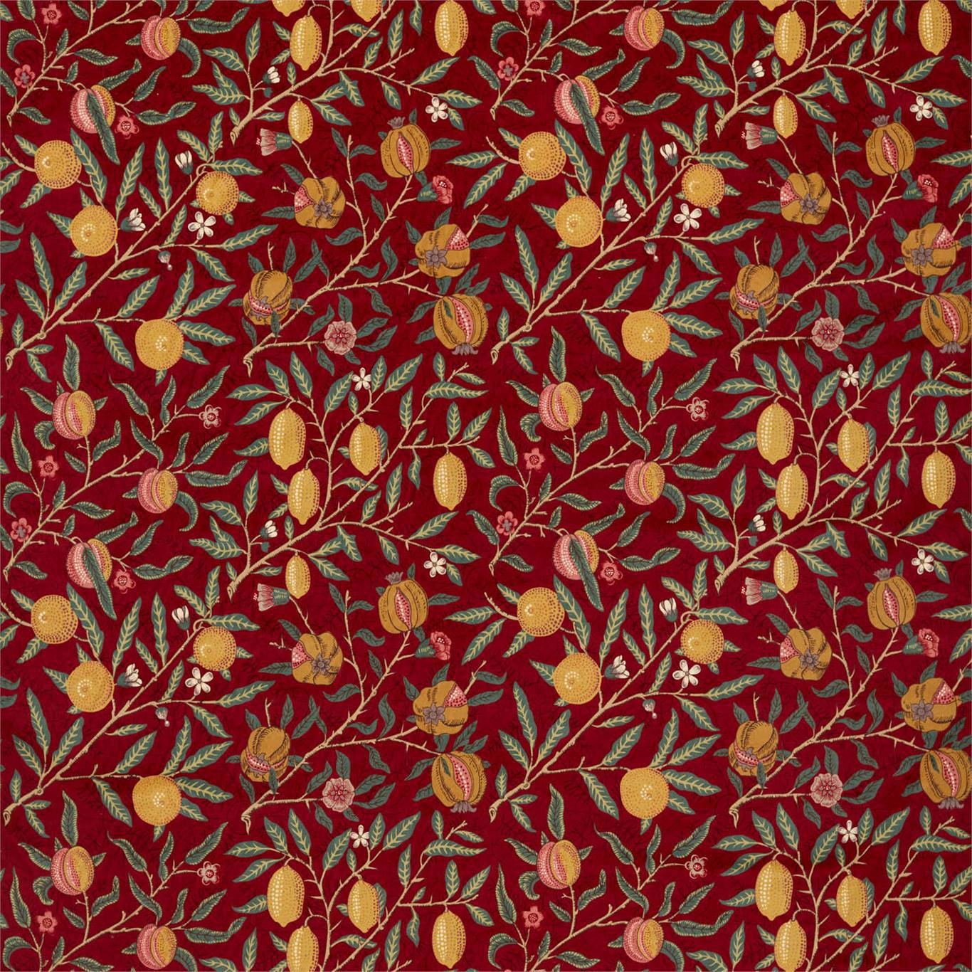 MORRIS & CO Fruit Velvet Fabric Contemporary, Floral Madder,Bayleaf - DROF236925