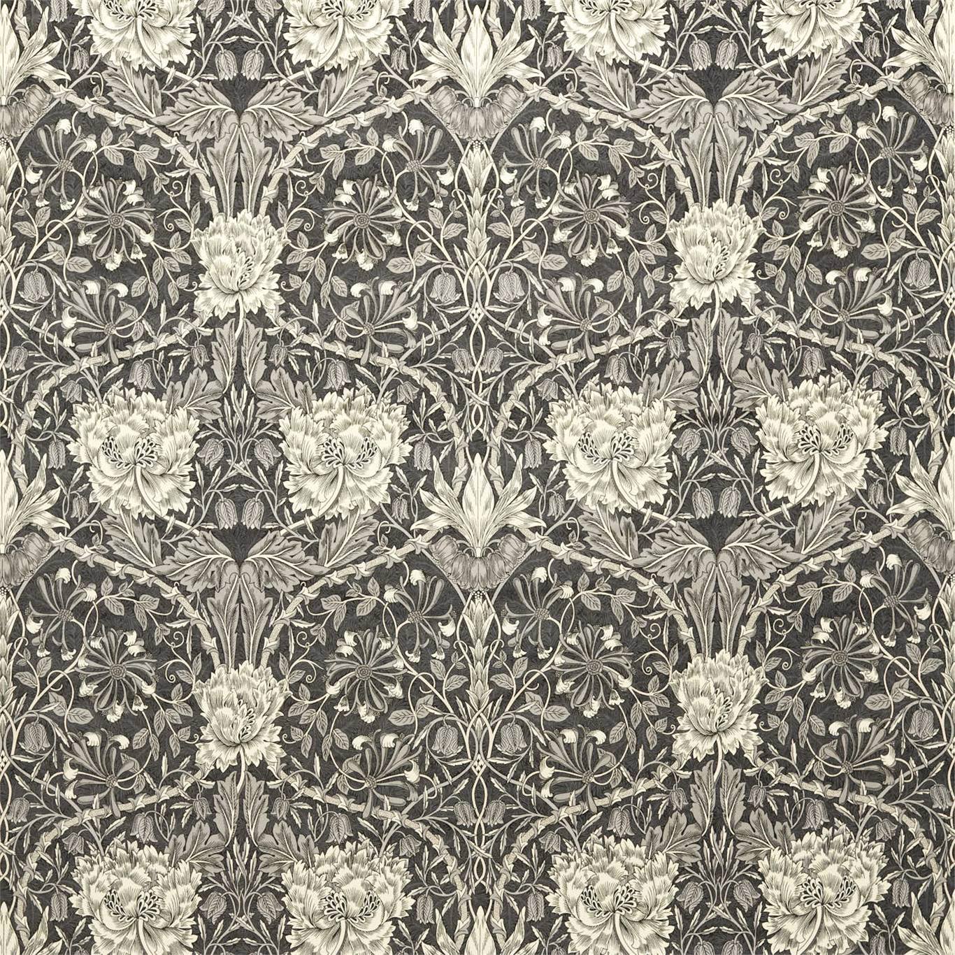 MORRIS & CO Honeysuckle and Tulip Velvet Fabric Contemporary, Floral Black Walnut,Stone - DROF236938