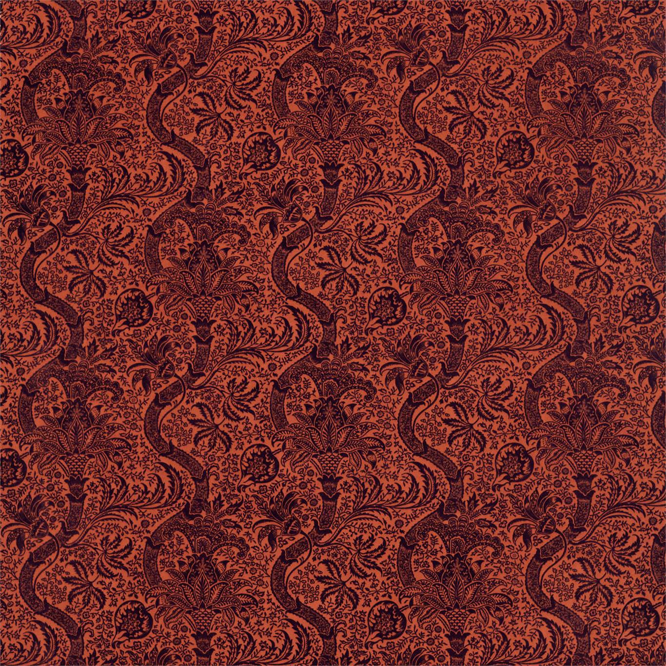 MORRIS & CO Indian Flock Velvet Fabric Contemporary, Floral Russet,Mulberry - DROF236943