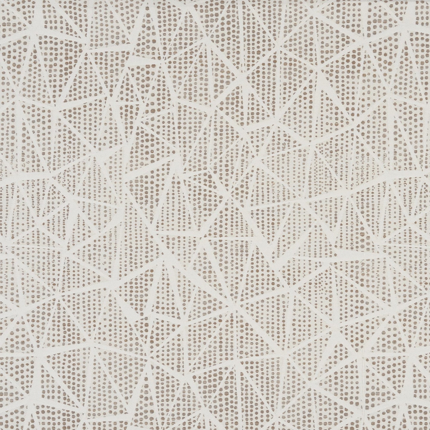 Brown and cream fabric with a droplet-shaped geometric pattern; modern woven design for upholstery or wallpaper.