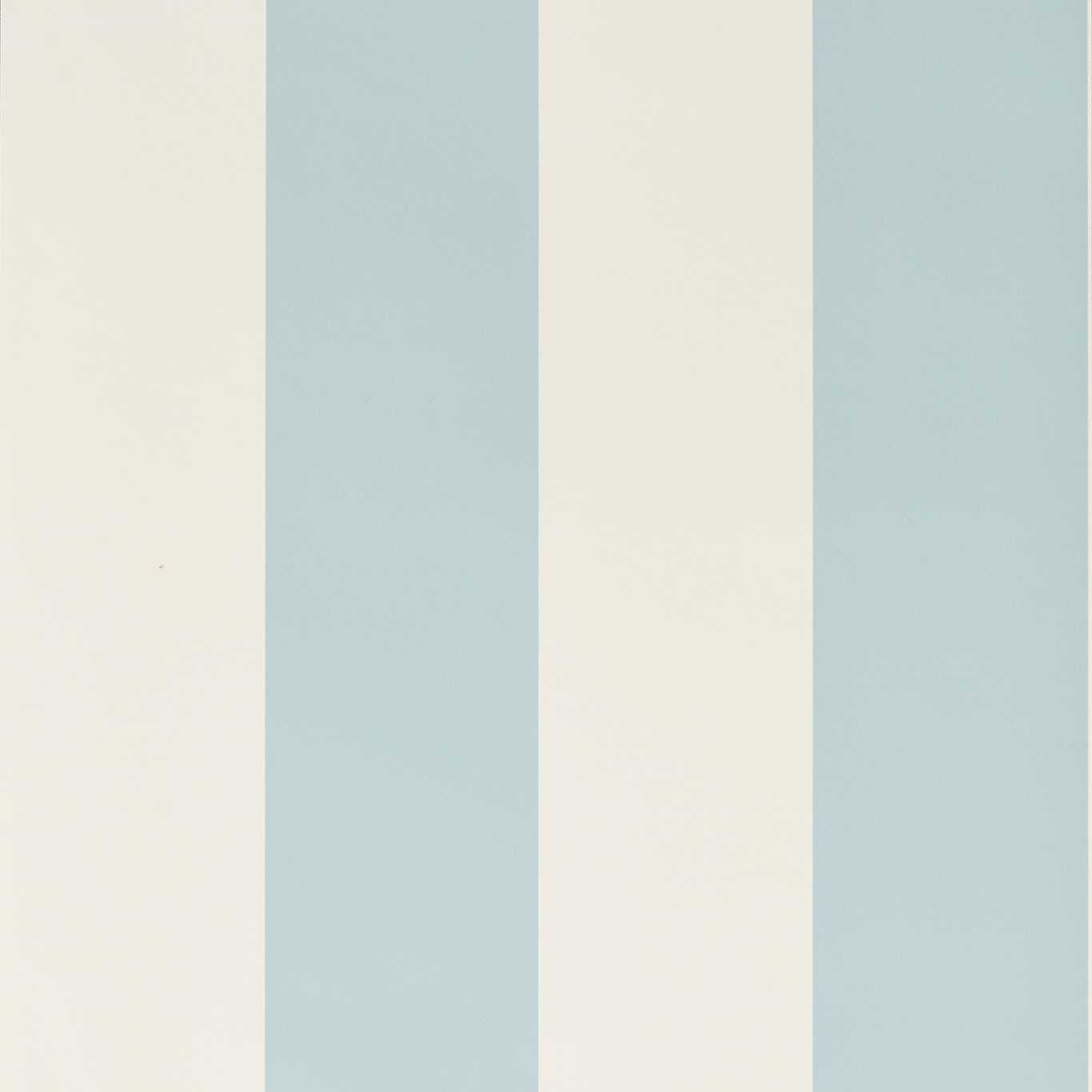 Cream and pale blue vertical striped wallpaper with alternating wide stripes.