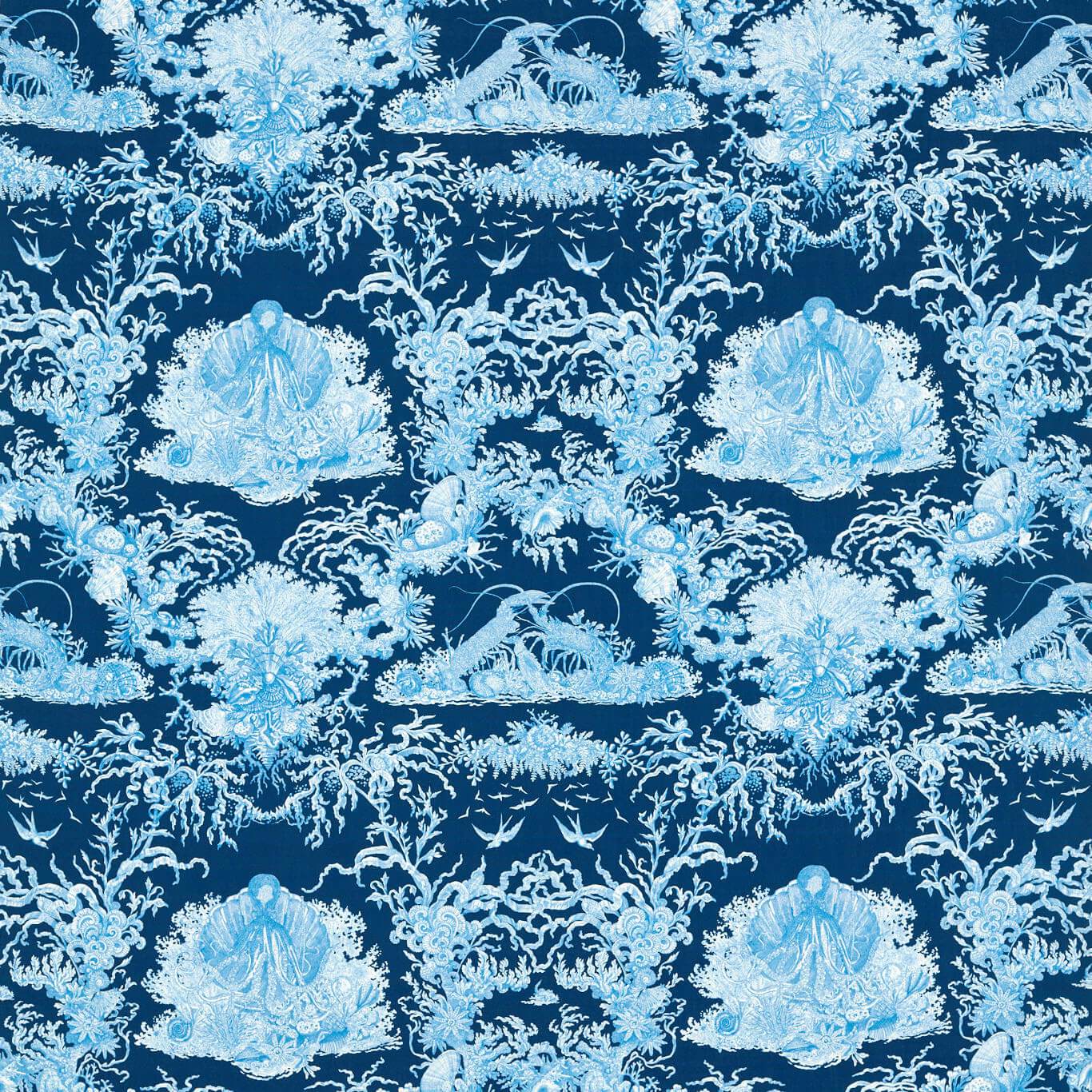 SANDERSON Monterey Bay Fabric Leaves , Trees Atlantic - DSAN227187