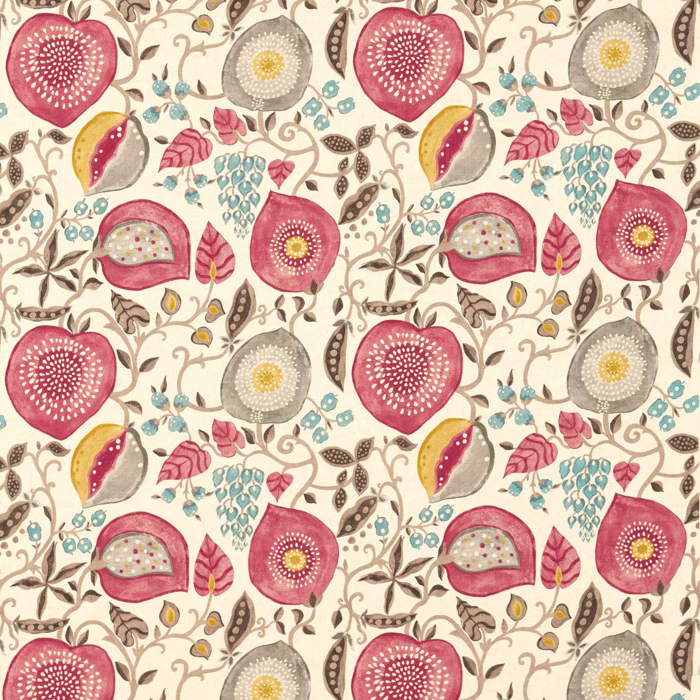SANDERSON Peas & Pods Fabric Leaves , Trees Cherry,Linen - DSOH225357