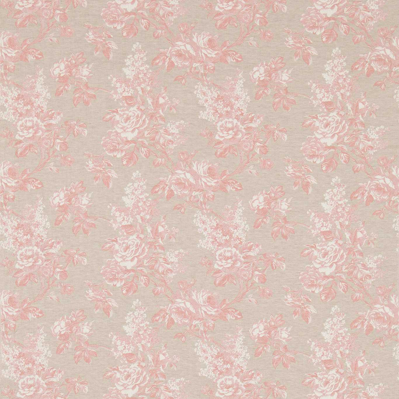 SANDERSON Sorilla Damask Fabric Classic Floral Shell Pink,Linen - DSOR234351