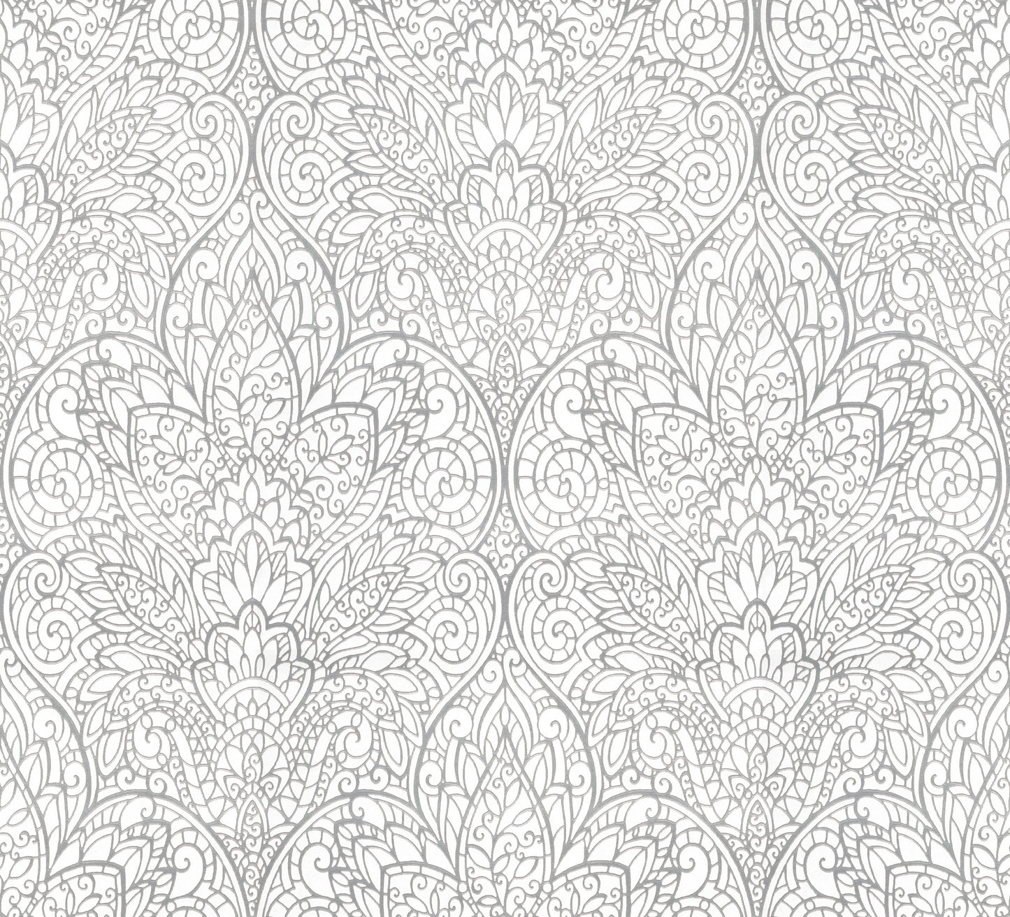 York Wallcoverings Candice Olson After 8 Paradise Bright White and Silver Wallpaper Damasks Whites and Off-Whites - DT5011