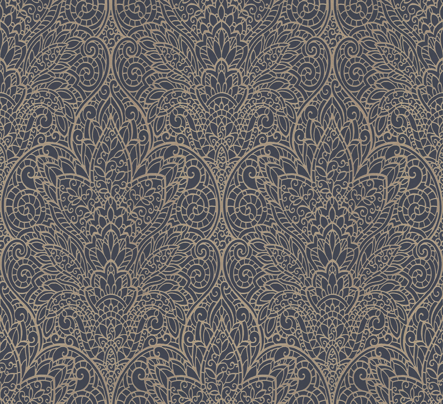 York Wallcoverings Candice Olson After 8 Paradise Navy and Gold Wallpaper Damasks Multicolor - DT5013