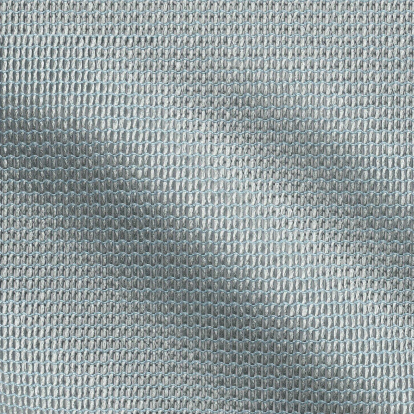 Close-up of silver-gray woven mesh fabric with tiny oval loops and subtle metallic sheen.