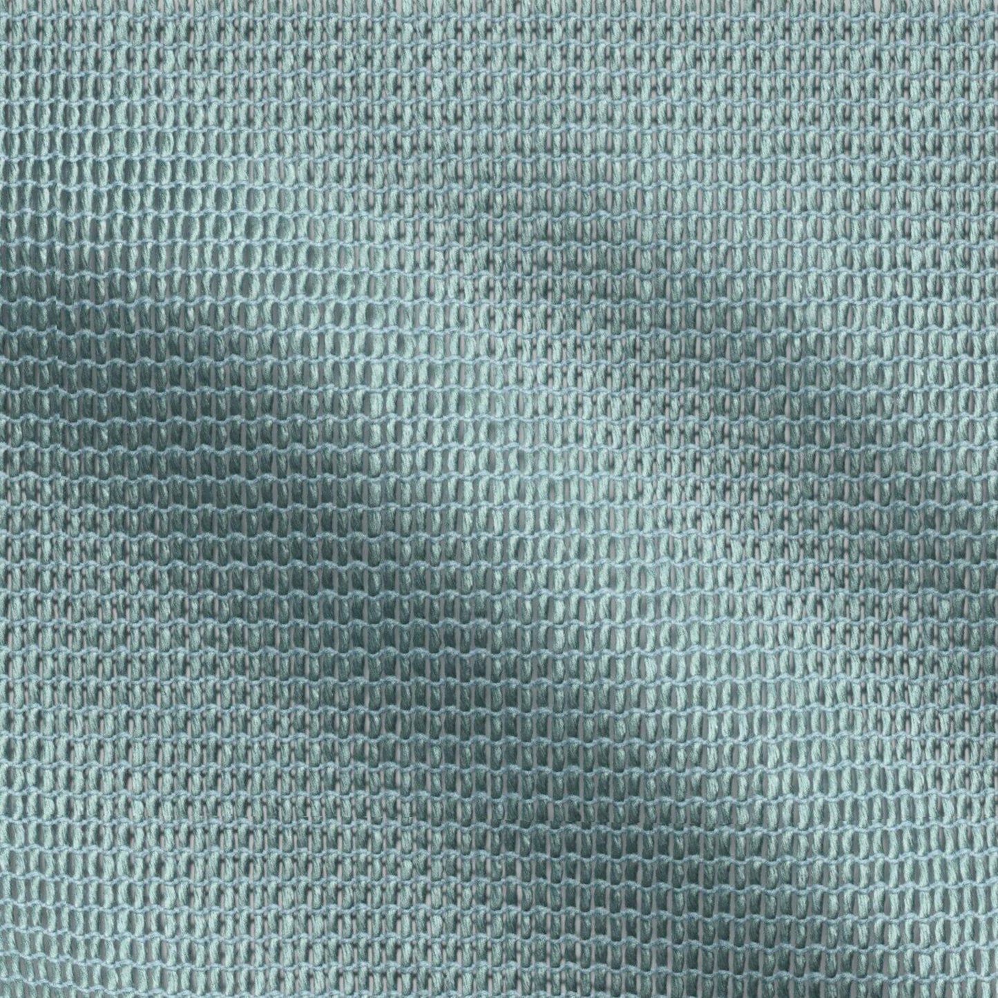 Close-up of teal woven fabric with tiny oval loops and a soft, mesh-like texture.