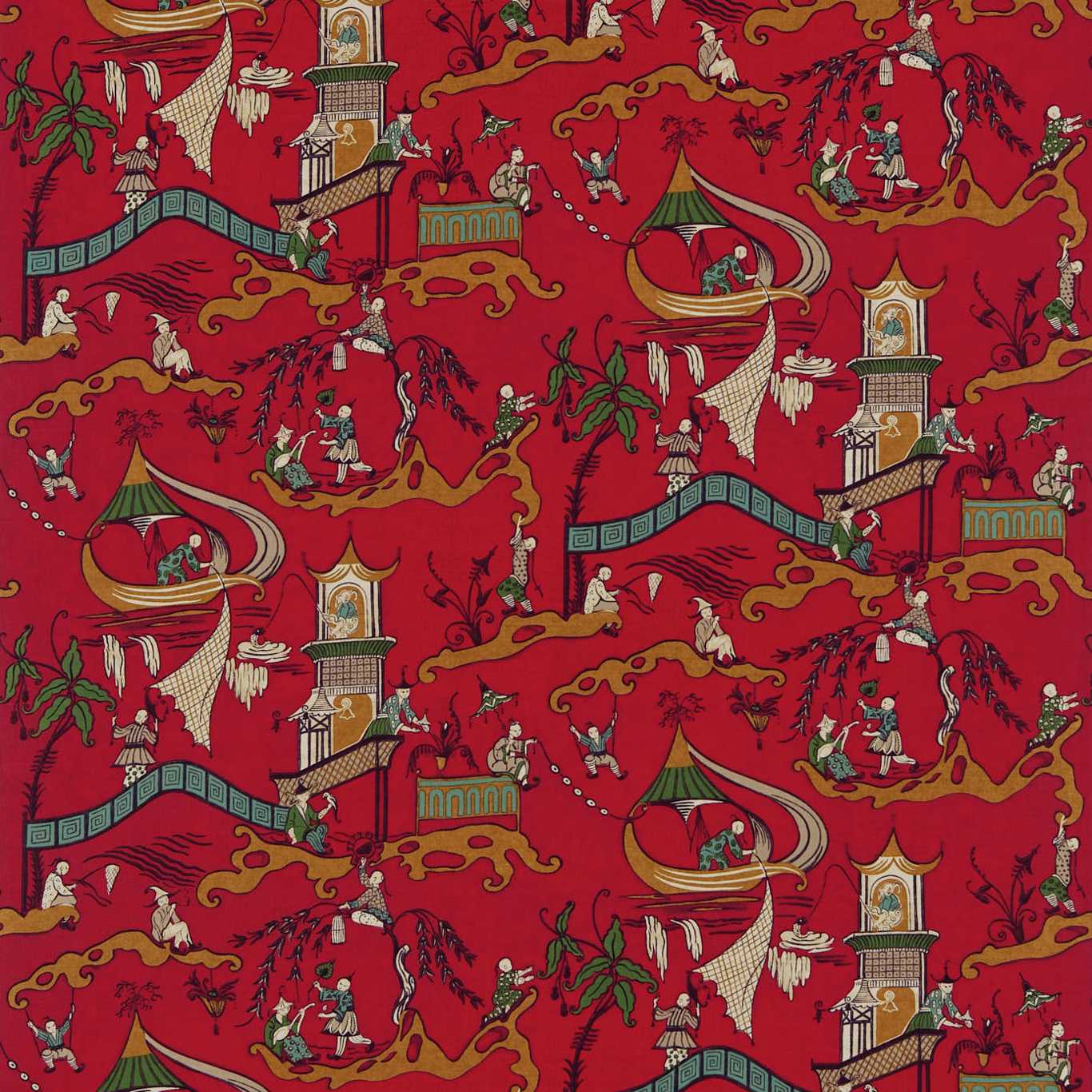 SANDERSON Pagoda River Fabric Other Red, Gold - DVIPPA203