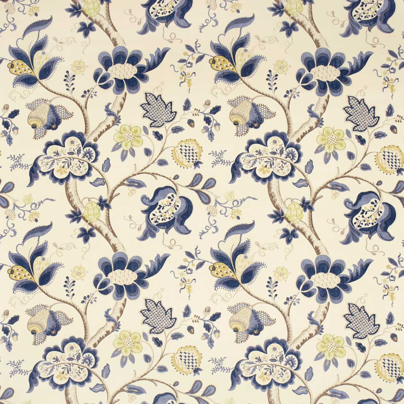 SANDERSON Roslyn Fabric Contemporary, Floral Indigo, Gold - DVIPRO202