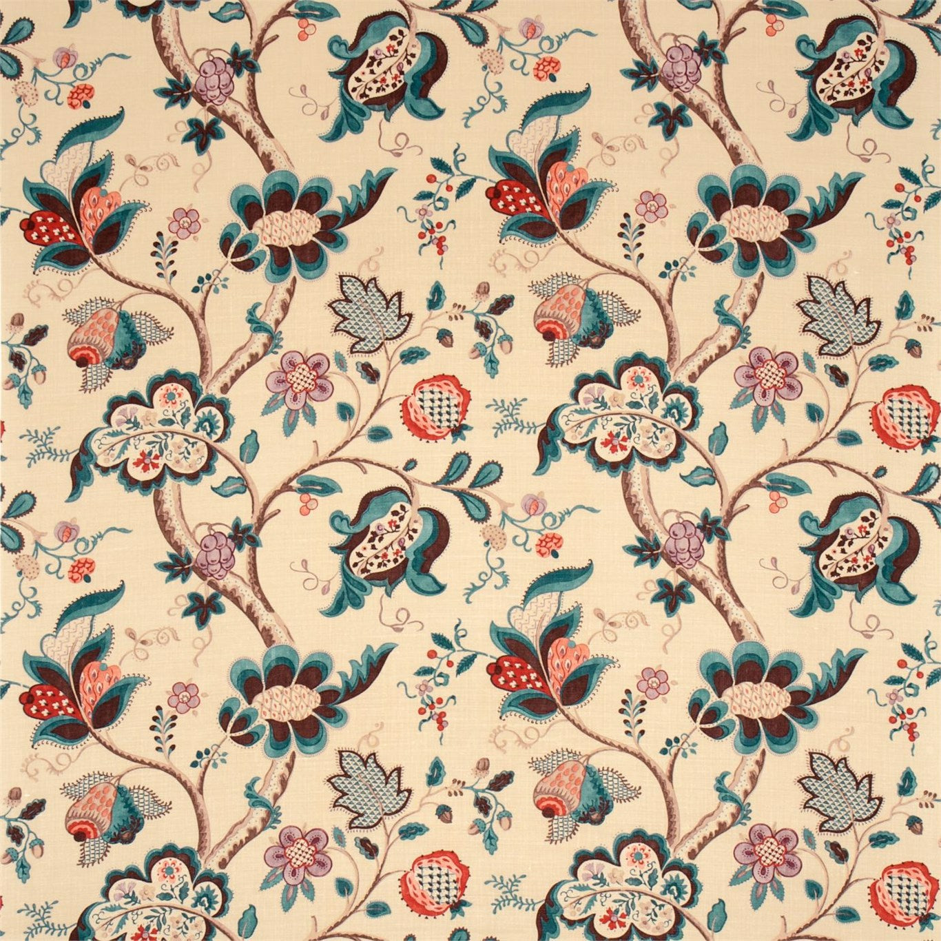SANDERSON Roslyn Fabric Classic Floral Teal, Cherry - DVIPRO205