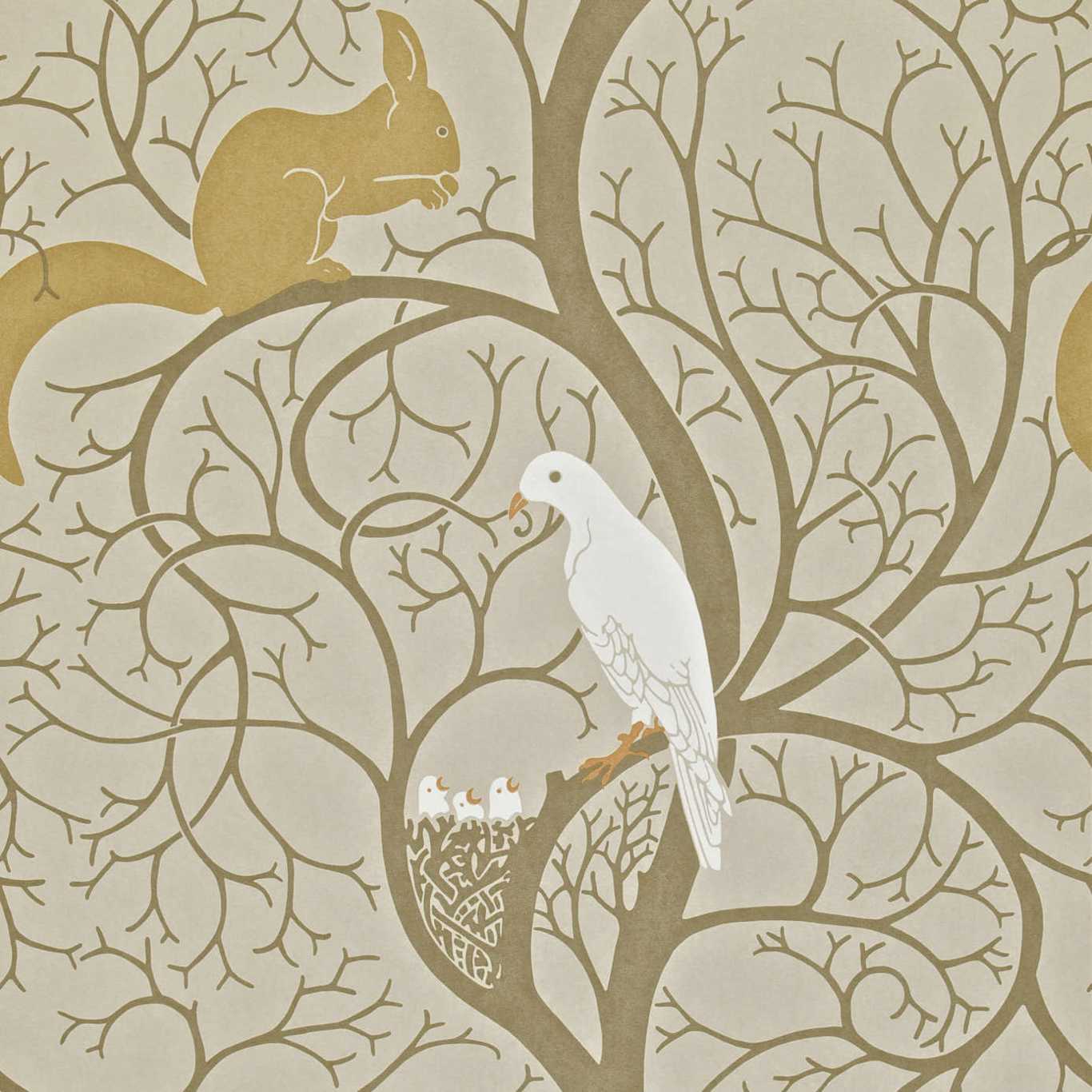 SANDERSON Squirrel & Dove Wallpaper Animals Linen, Ivory Flexo-Printed Wallpaper - DVIWSQ101
