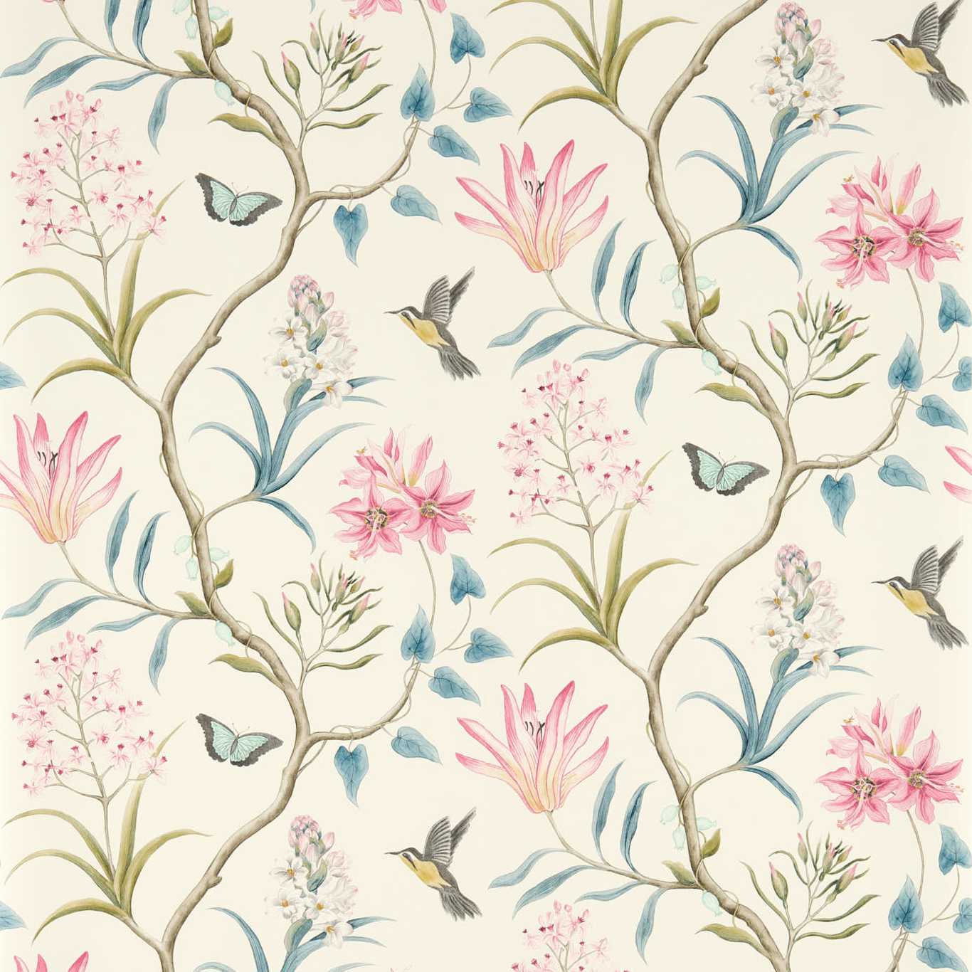 SANDERSON Clementine Wallpaper Classic Floral Dusky Pink Gravure - Wide Width Printed Wallpaper - DVOY213386