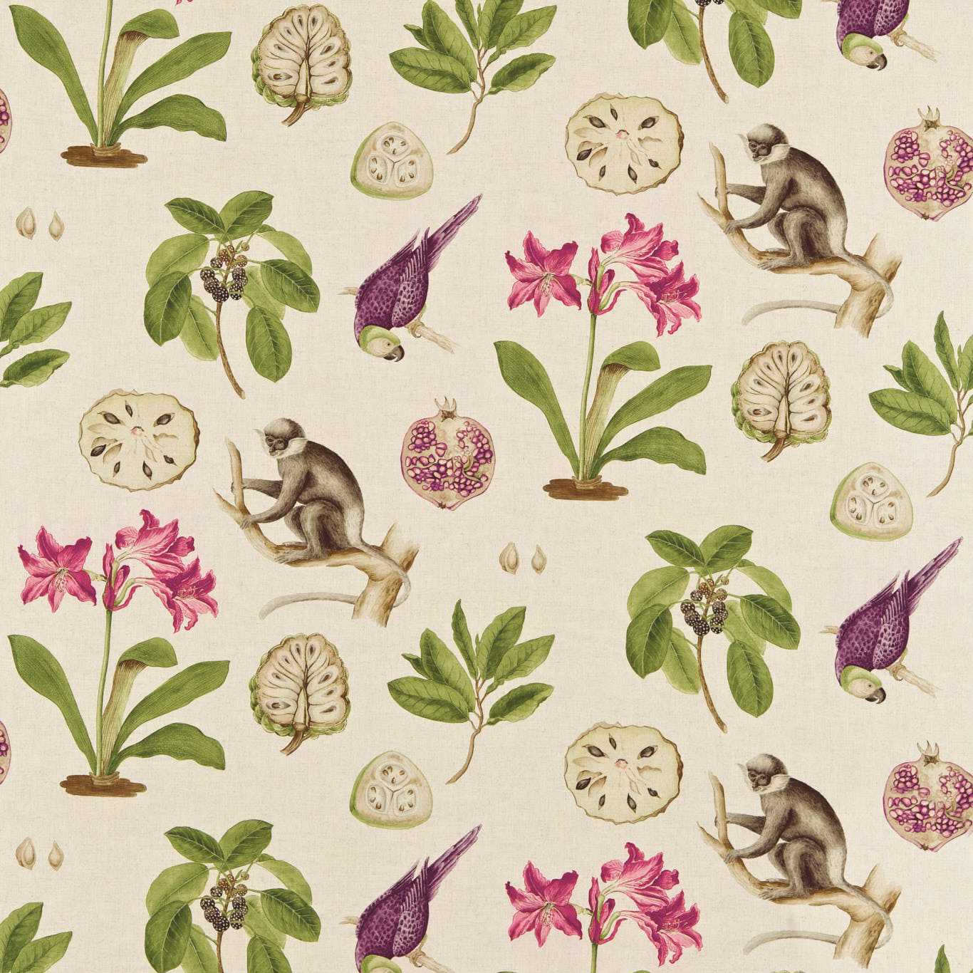 SANDERSON Capuchins Fabric Animals Boysenberry - DVOY223274