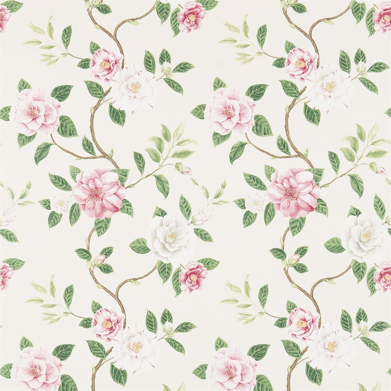 SANDERSON Christabel Fabric Classic Floral Coral,Ivory - DVOY223286