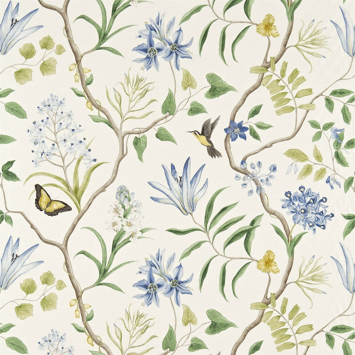 SANDERSON Clementine Fabric Classic Floral Delft Blue - DVOY223299