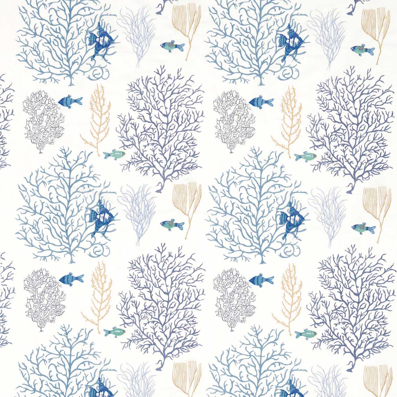 SANDERSON Coral & Fish Fabric Animals Marine,Blue - DVOY233300