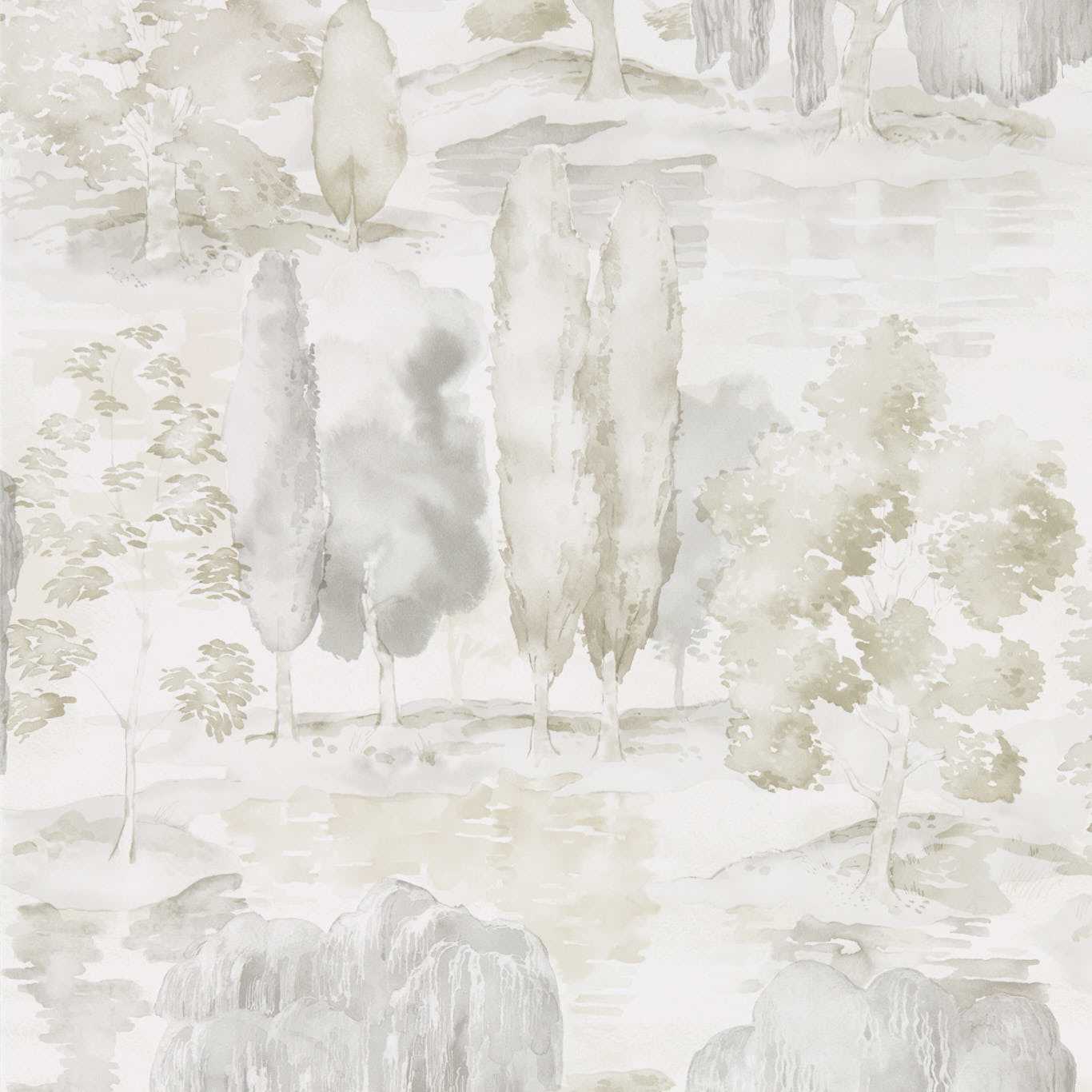 SANDERSON Waterperry Wallpaper Leaves , Trees Ivory,Stone Gravure Printed Wallpaper - DWAP216280