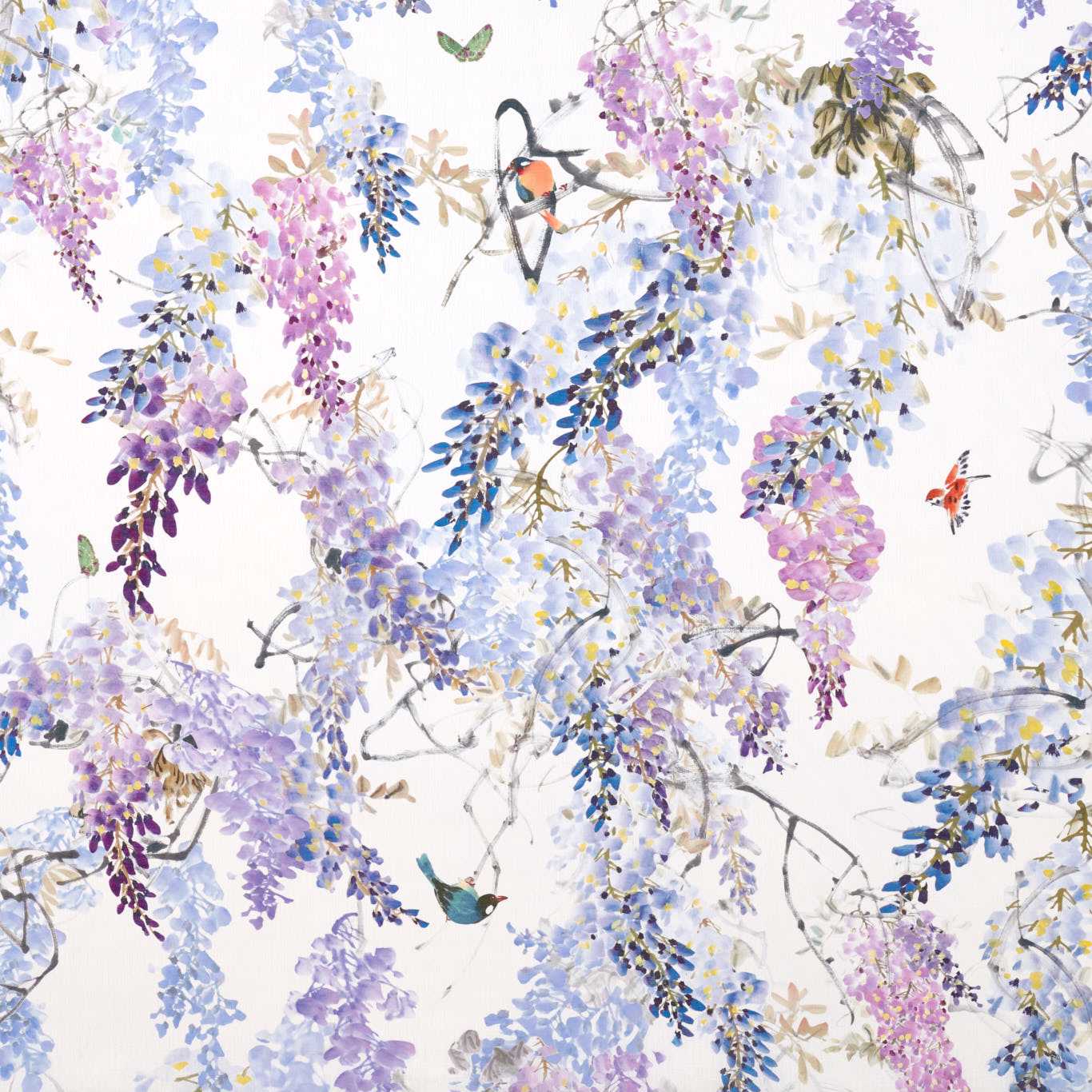 SANDERSON Wisteria Falls Fabric Leaves , Trees Amethyst - DWAP226286