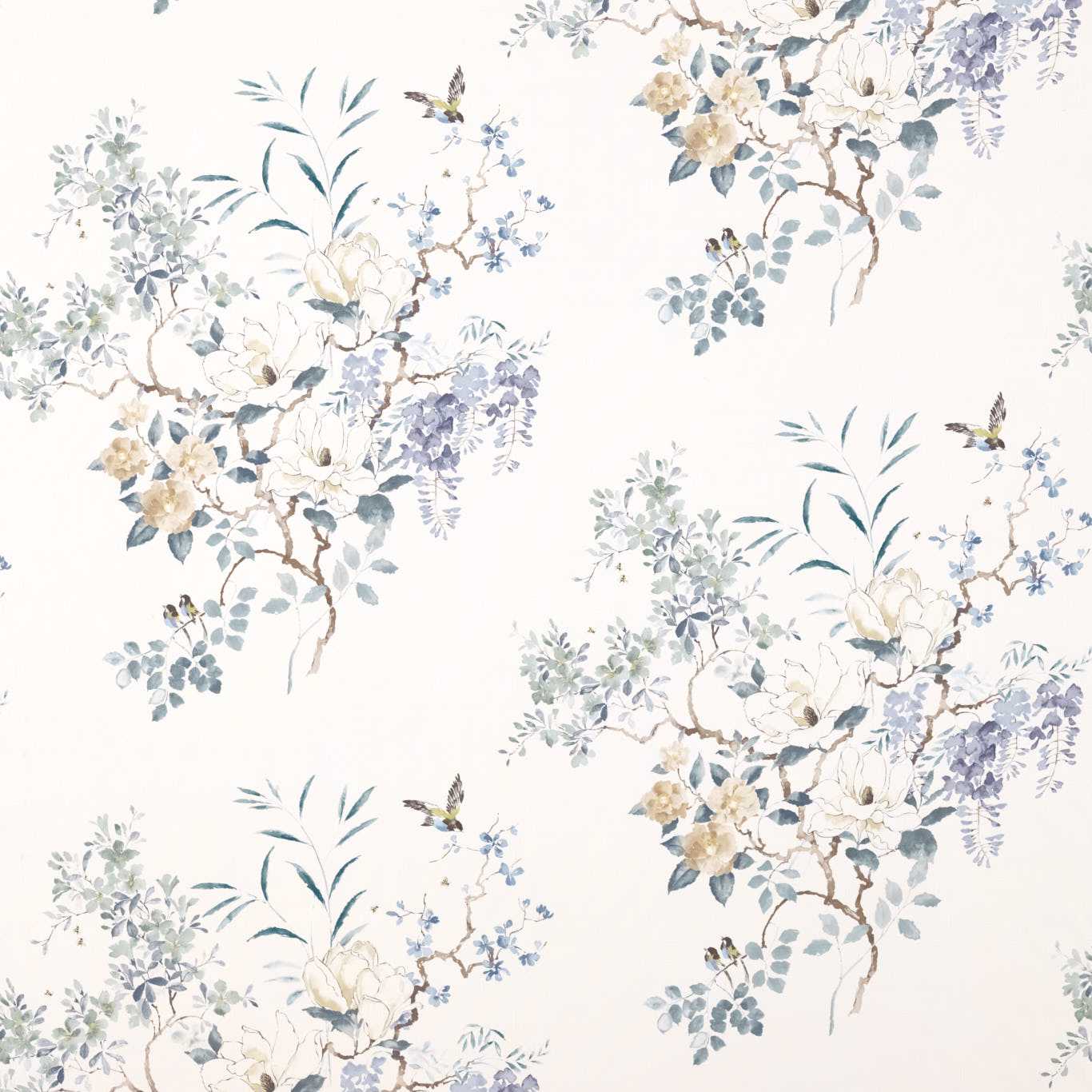 SANDERSON Magnolia & Blossom Fabric Classic Floral Blossom,Leaf - DWAP226293