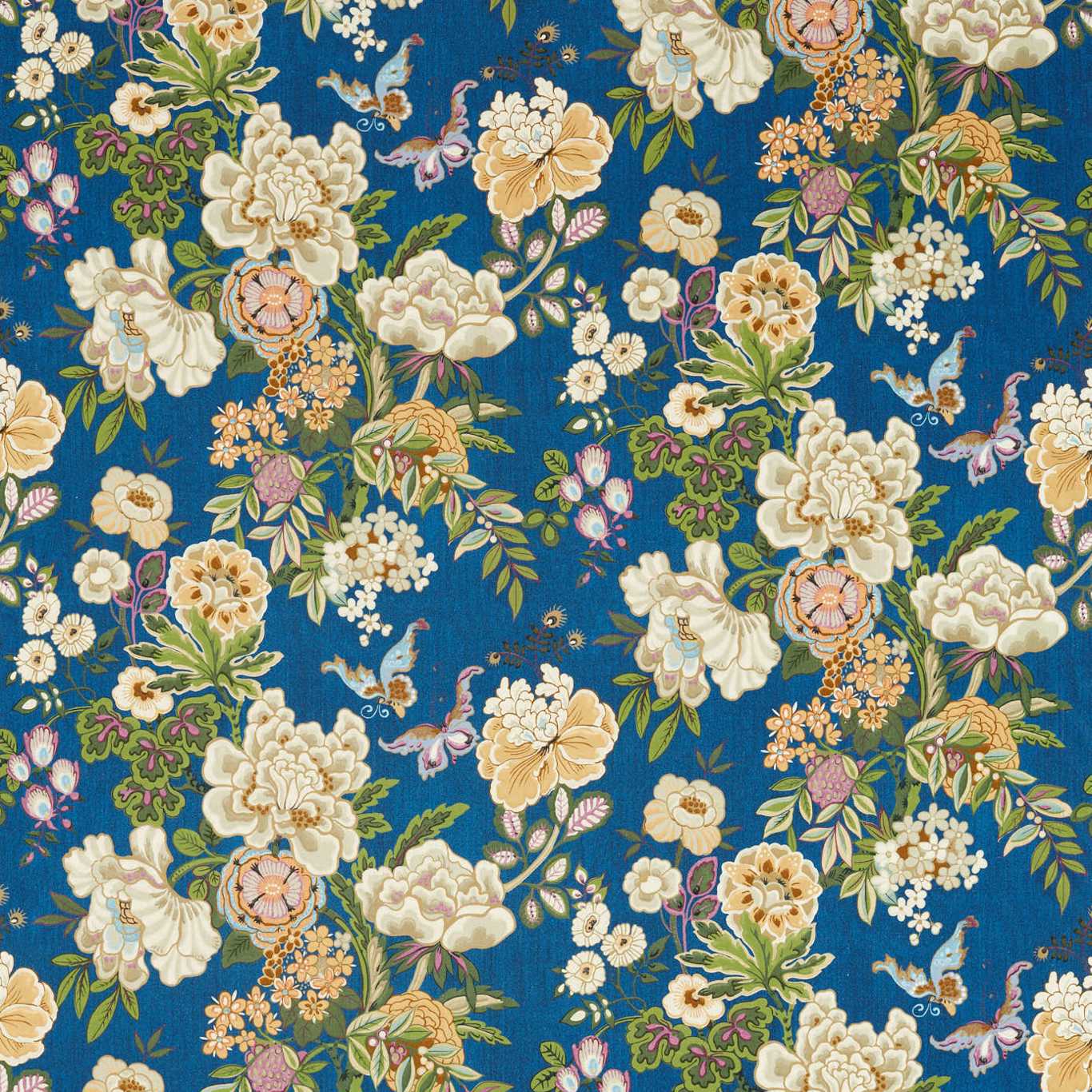 SANDERSON Emperor Peony Fabric Classic Floral Herbal Blue ,Amber - DWAT226960