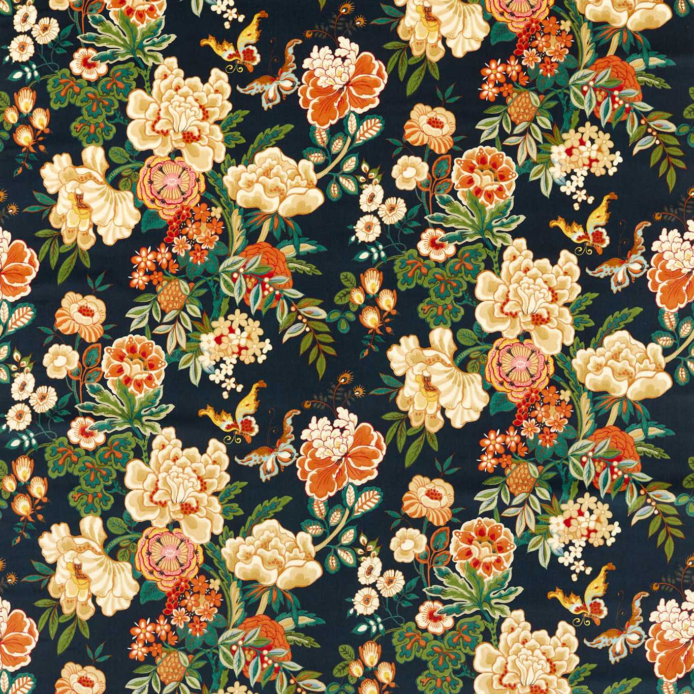 SANDERSON Emperor Peony Fabric Classic Floral Midnight,Apricot - DWAT226961