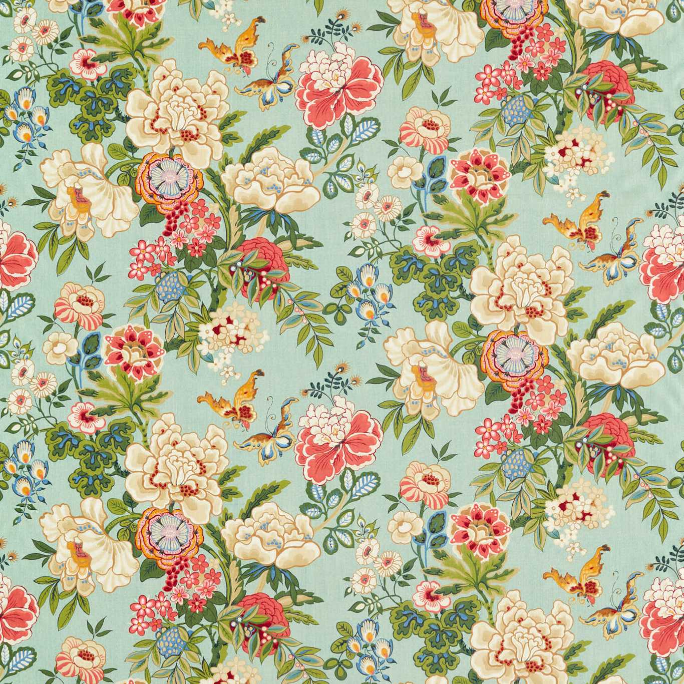 SANDERSON Emperor Peony Fabric Classic Floral Jade,Apricot - DWAT226963