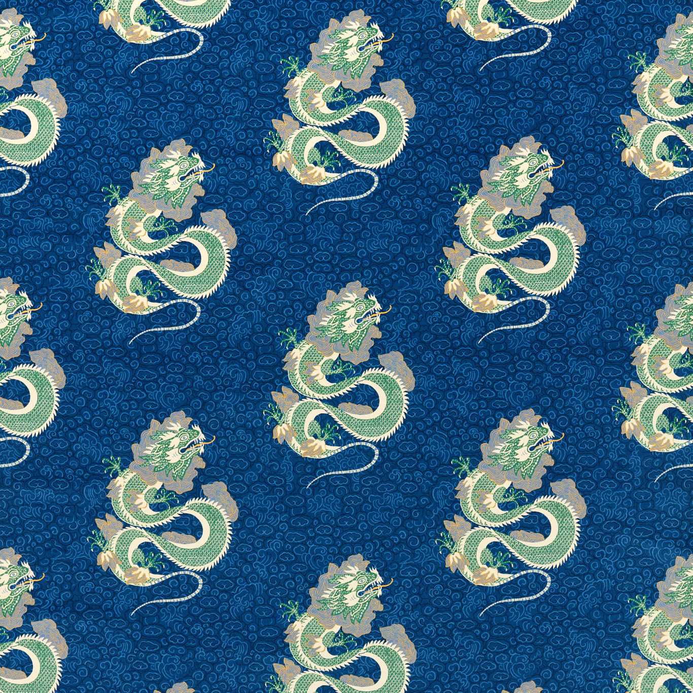 SANDERSON Water Dragon Fabric Animals Emperor Blue,Emerald - DWAT226976