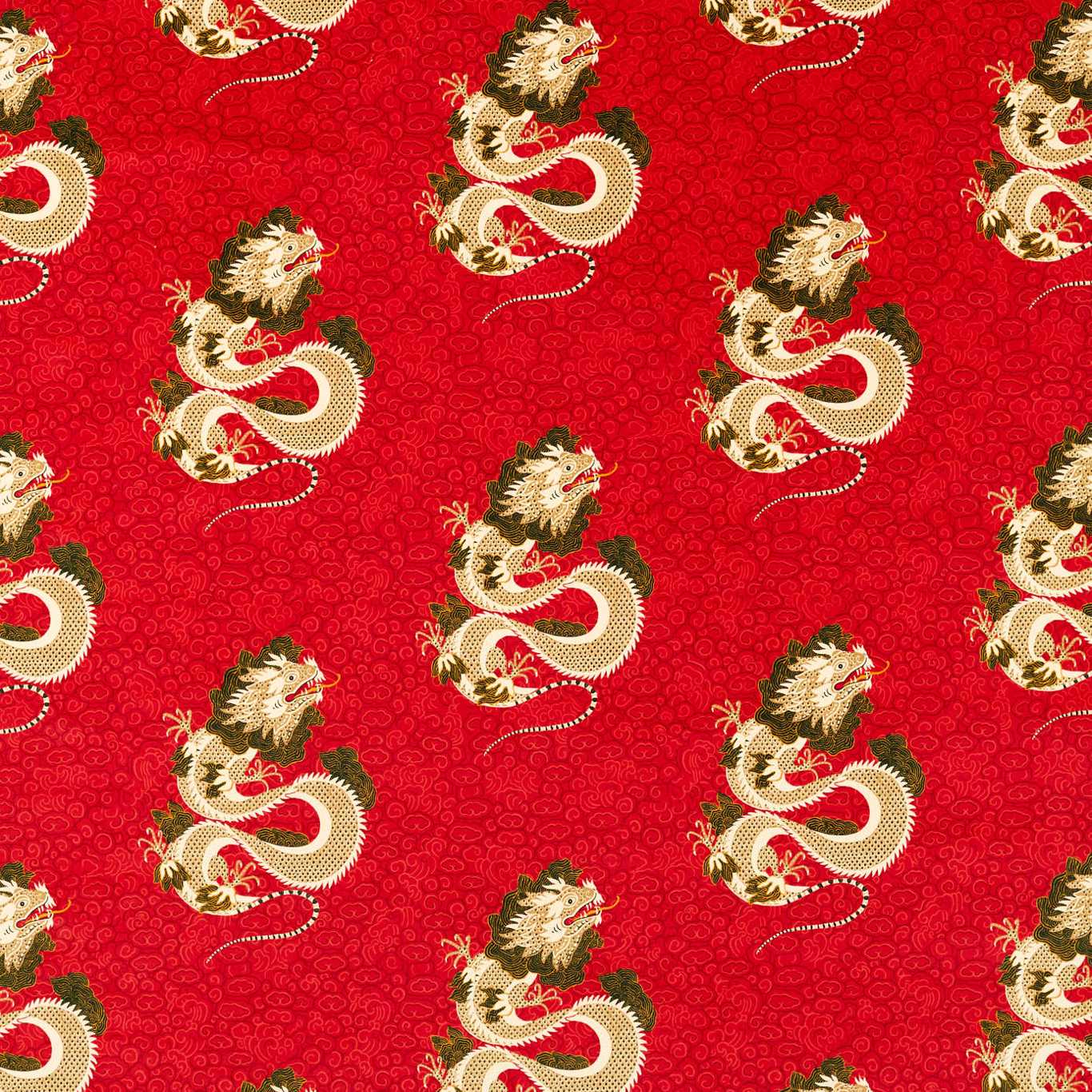 SANDERSON Water Dragon Fabric Animals Cinnabar Red - DWAT226977