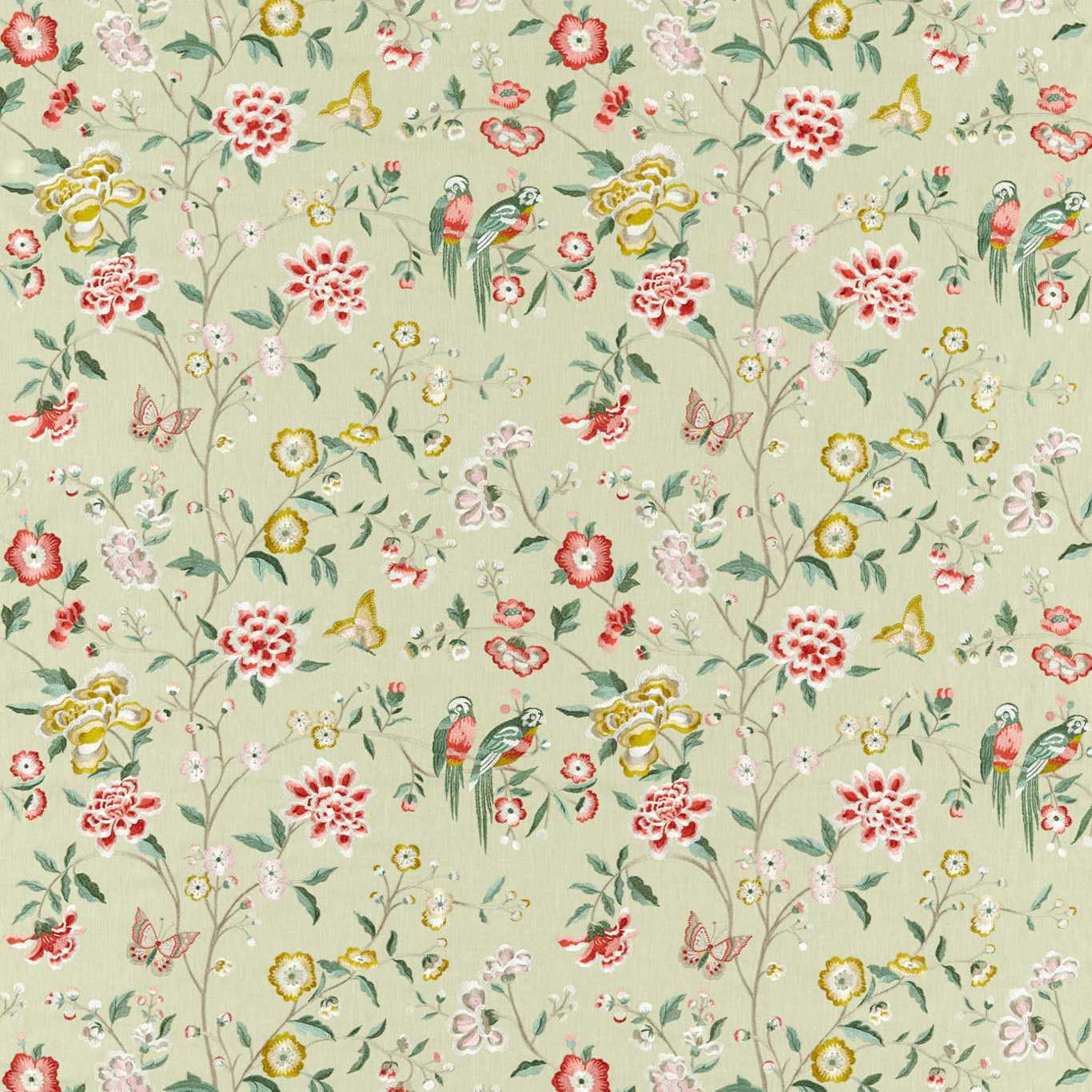 SANDERSON Chinoiserie Hall Fabric Classic Floral Bamboo , Rose - DWAT237275
