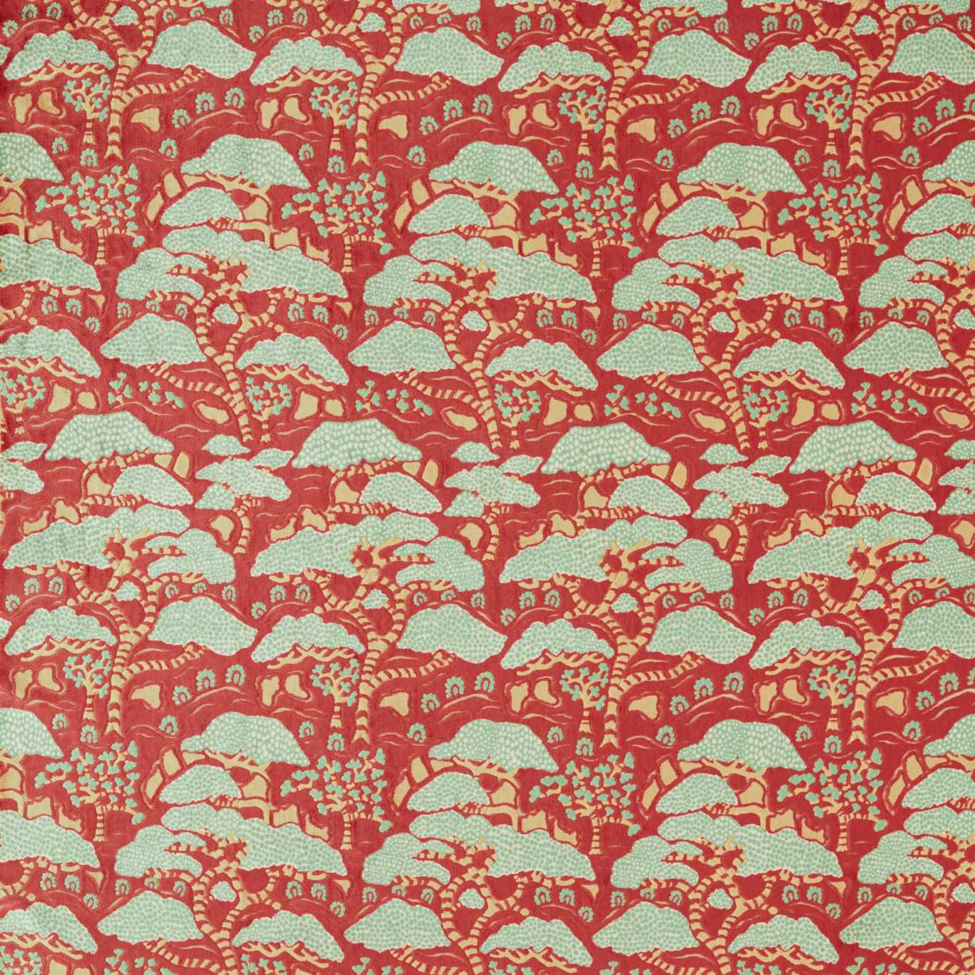 SANDERSON Bonsai & Gingko Fabric Leaves , Trees Ruby - DWAT237276