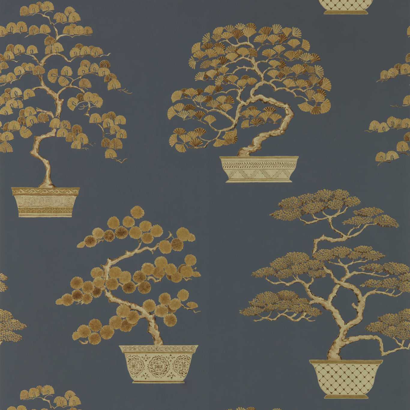 SANDERSON Penjing Wallpaper Leaves , Trees Ink Black,Gold Gravure - Wide Width Printed Wallpaper - DWAW217109