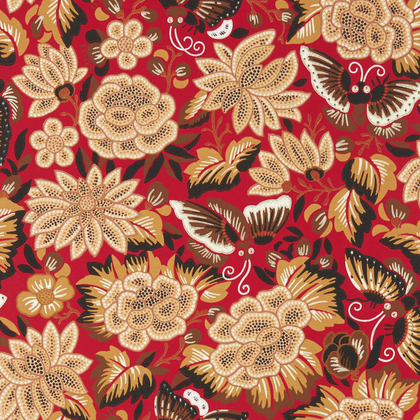 SANDERSON Amara Butterfly Wallpaper Contemporary, Floral Cinnabar,Ink Black Surflex-Printed Wallpaper - DWAW217116