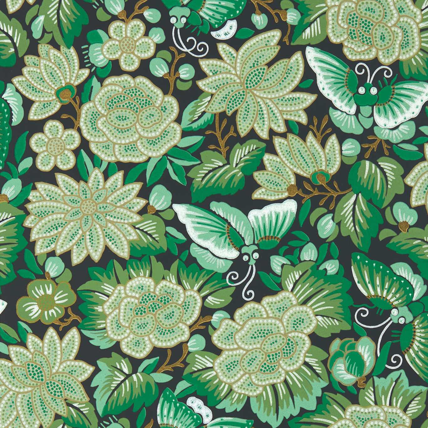 SANDERSON Amara Butterfly Wallpaper Contemporary, Floral Emerald,Ink Black Surflex-Printed Wallpaper - DWAW217117