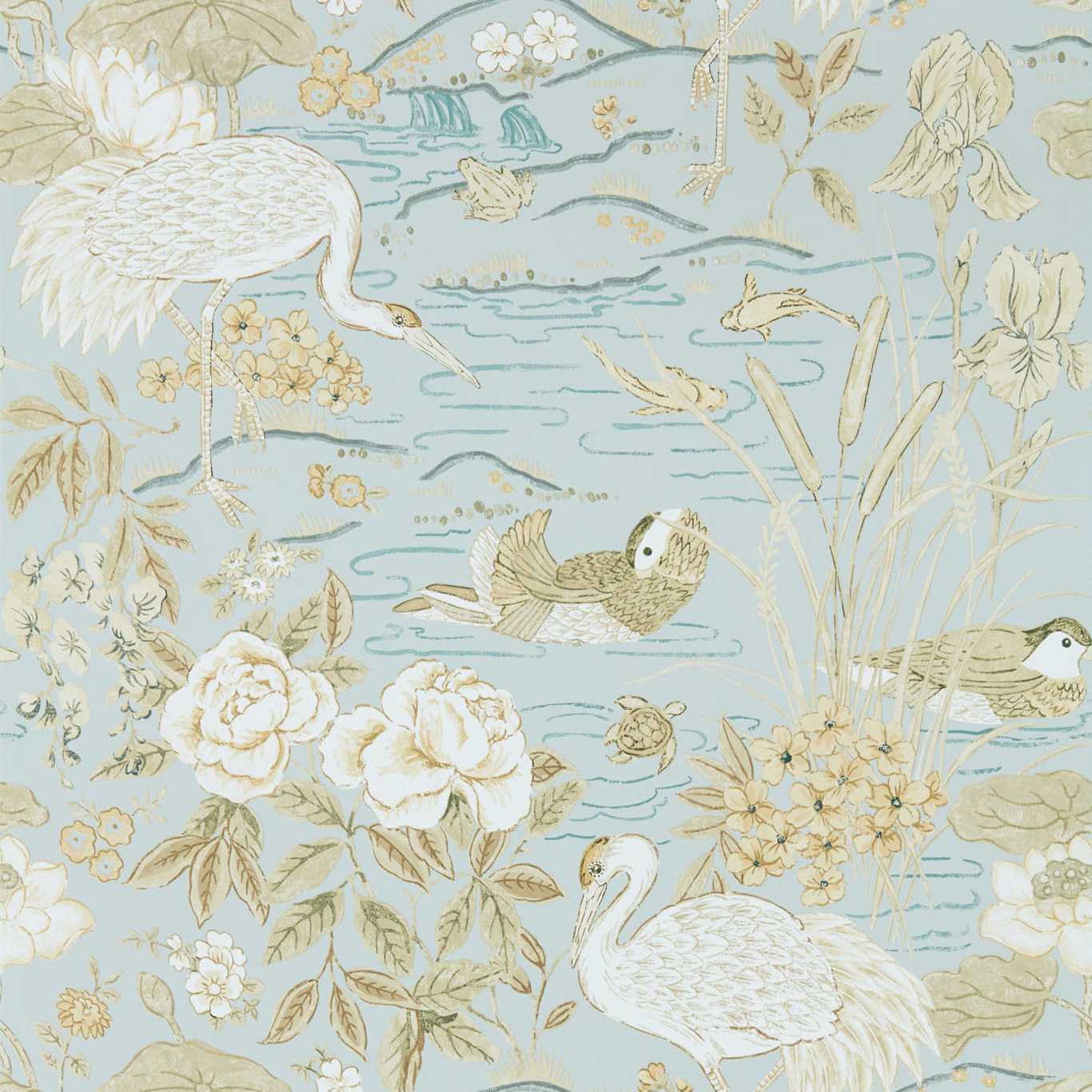 SANDERSON Crane & Frog Wallpaper Animals Sky,Honey Gravure - Wide Width Printed Wallpaper - DWAW217125