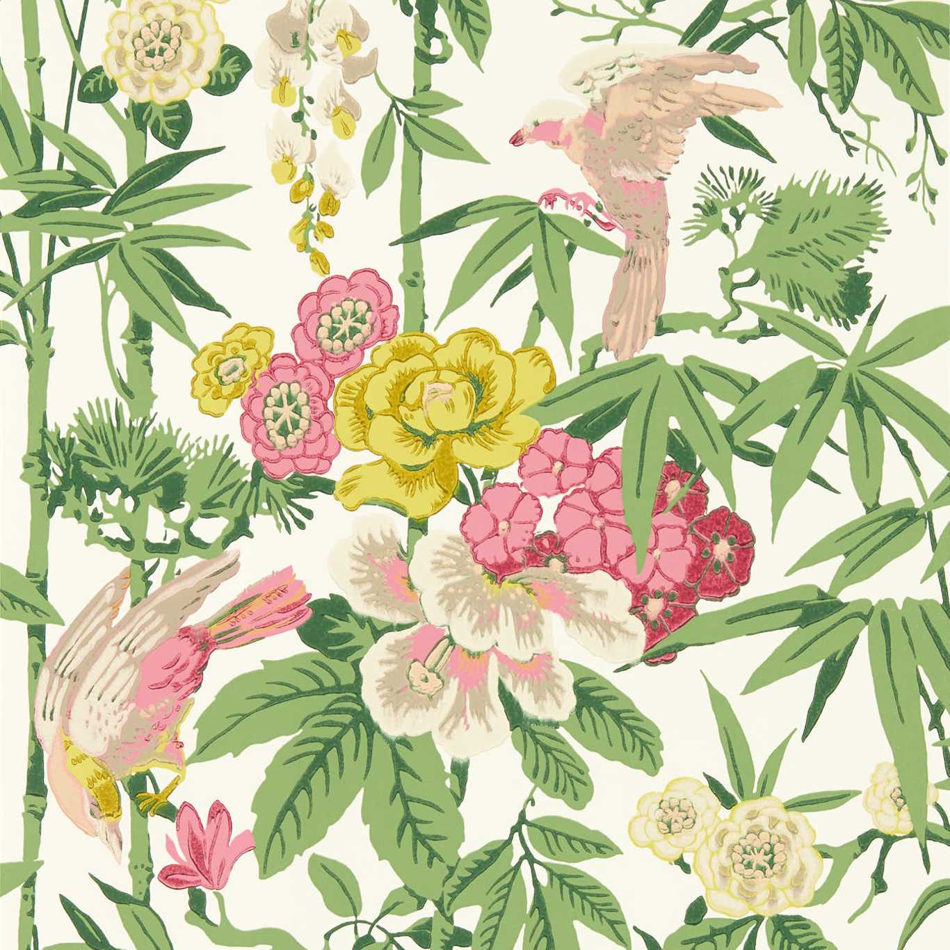 SANDERSON Bamboo & Birds Wallpaper Birds Scallion Green Surflex-Printed Wallpaper - DWAW217130