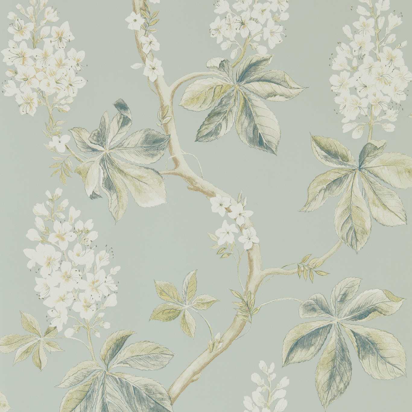SANDERSON Chestnut Tree Wallpaper Leaves , Trees Grey Blue,Sage Gravure Printed Wallpaper - DWOW215708